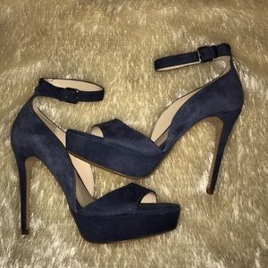 Blue suede heels